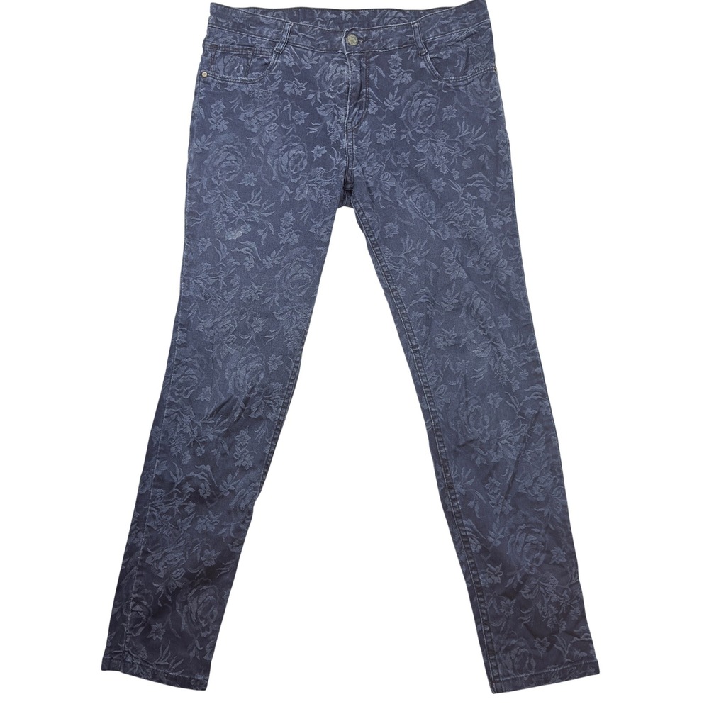 Kraus Jeans Slim Leg Pants 32 Womens Floral Rose Print Blue LFA-960